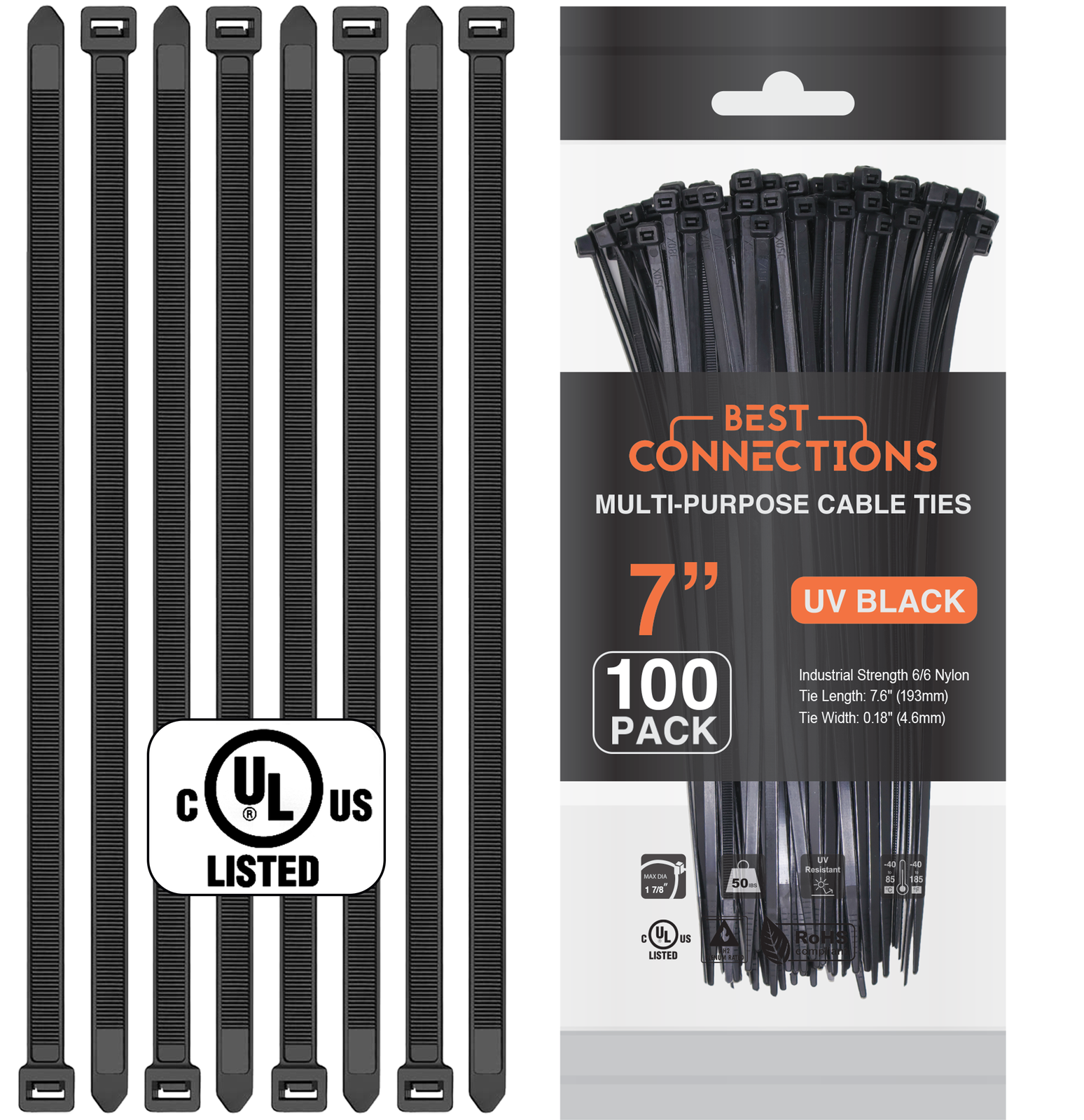 100 Ft 1/2" Split Wire Loom Tubing Combo 100 Pcs 7" Nylon Cable Zip Ties