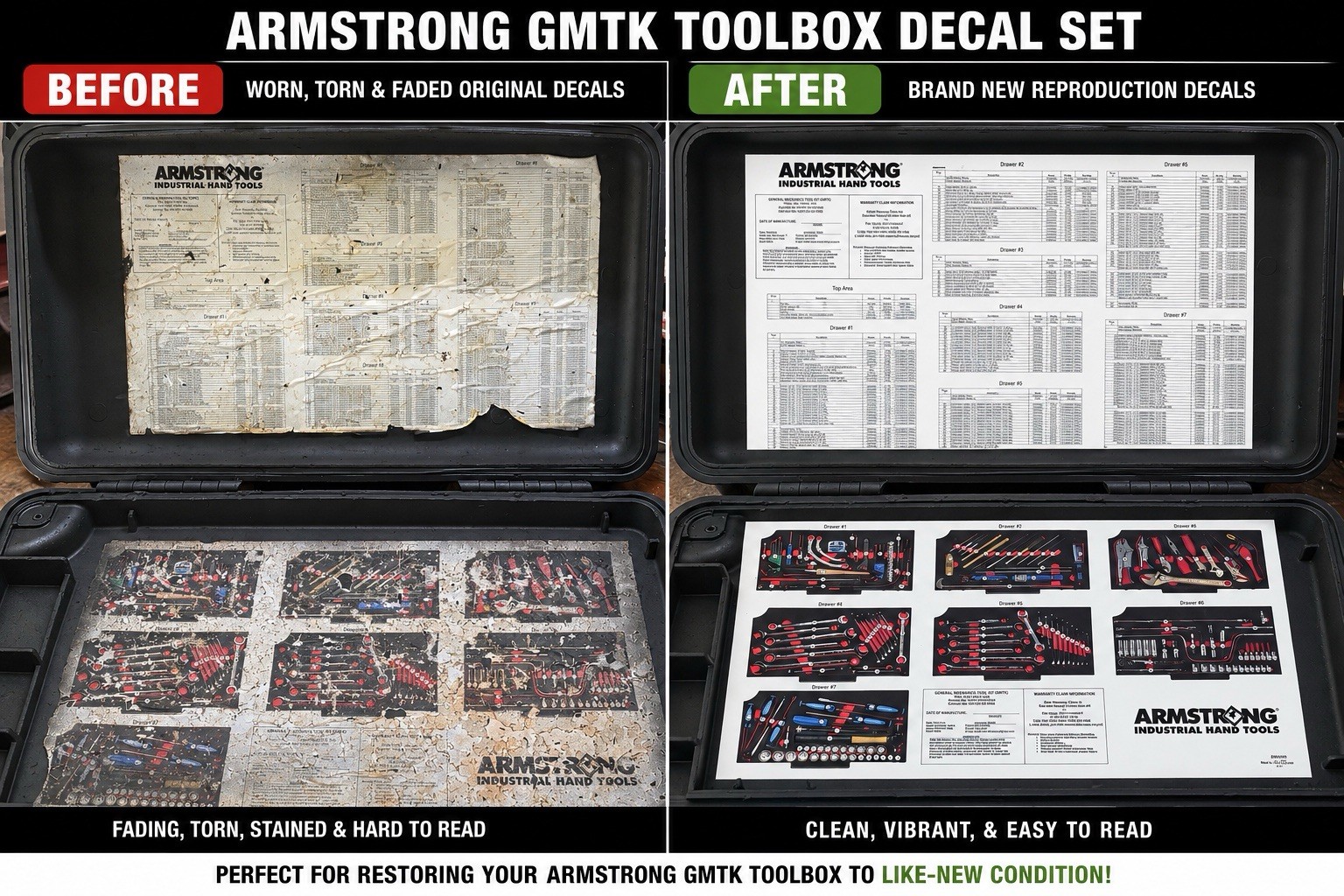 Pelican 0450 Armstrong GMTK Toolbox Replacement Vinyl Decal Set - Reproduction