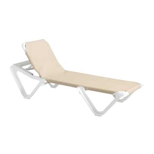 Grosfillex US910103 Khaki/White Nautical Sling Chaise Lounge 2 Pack