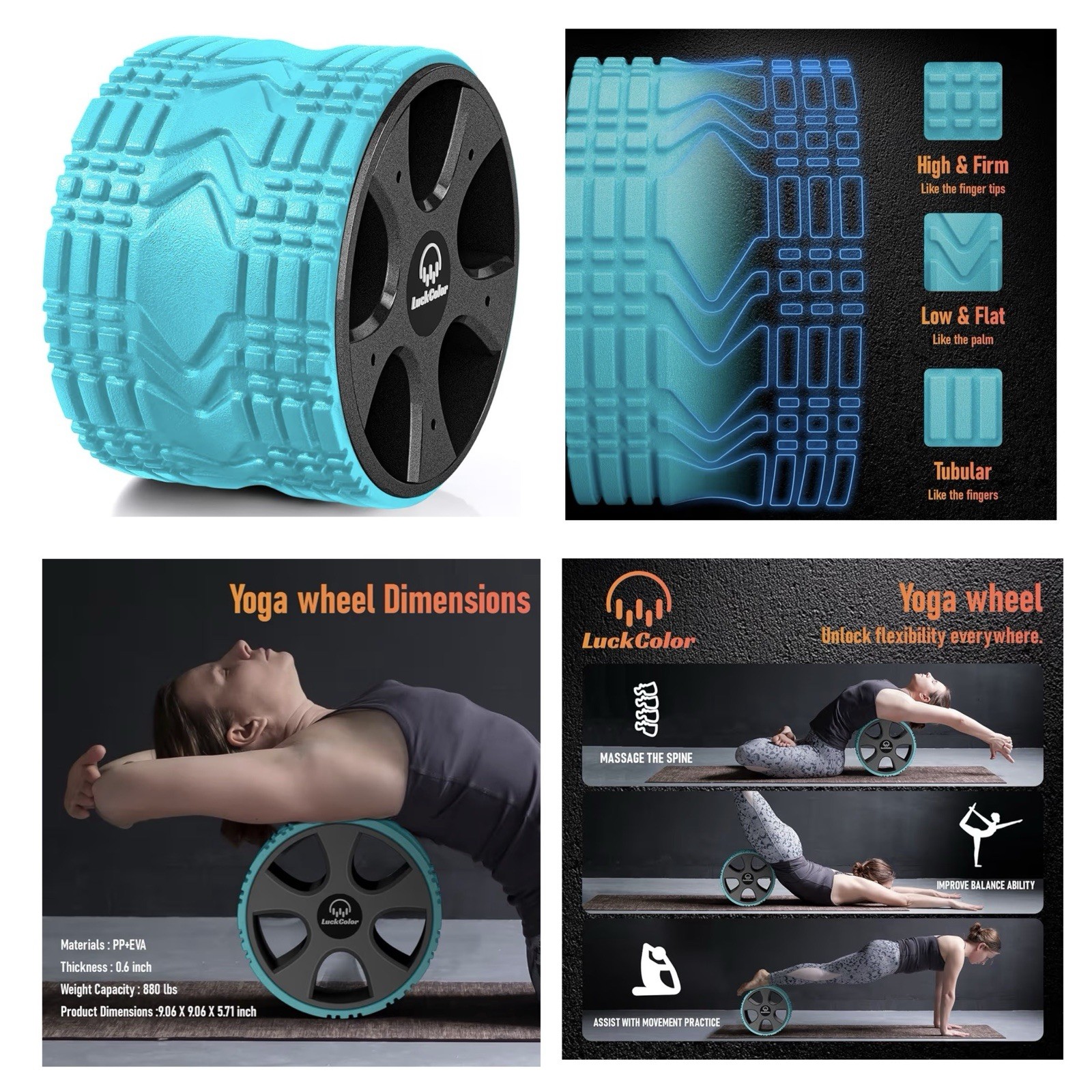 Yoga Back Roller Wheel Targeted Back Pain Relief Yoga Wheel Muscle Massage, New