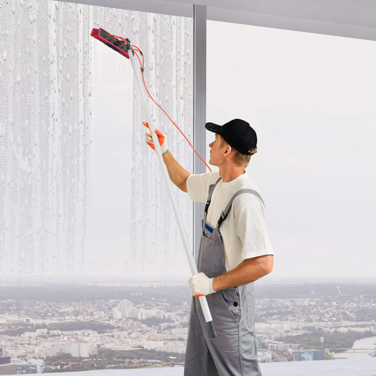 For Window+Solar Panel Clean Washing 24.3FT Water Fed Pole Cleaning Brush Tool