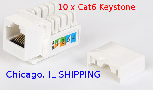 10 x Pcs CAT6 Keystone Jack White Ethernet 110 Punch Down 8P8P RJ45