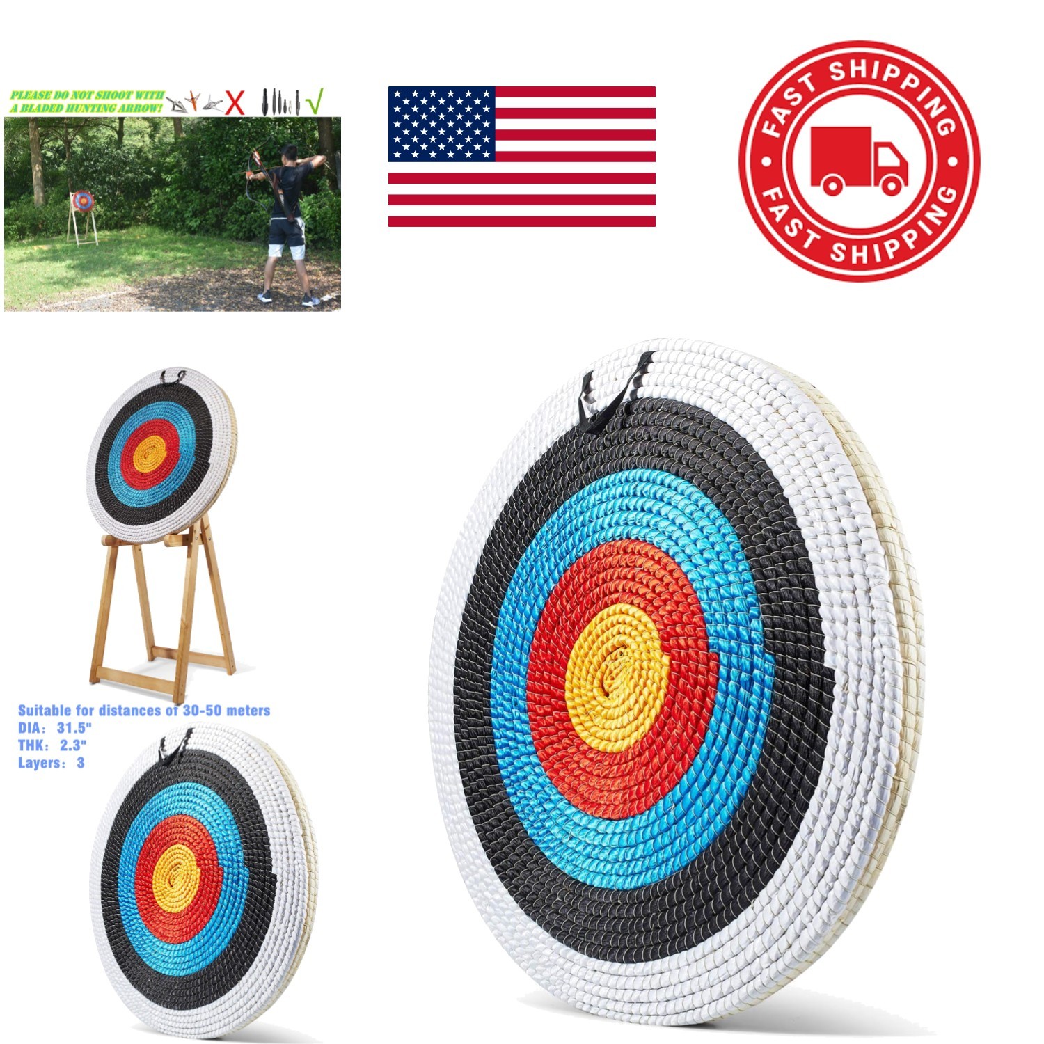 Round Straw Archery Target 20 Inch Colorful Design Ideal for Archery Practice