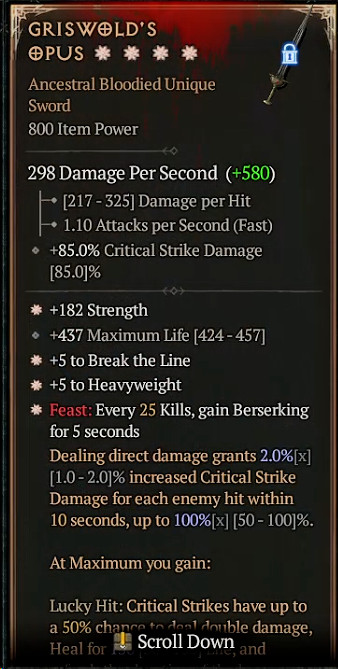 🔥Diablo 4 Season 12 💥GRISWOLD'S OPUS- 4GA - Aspect Max Roll