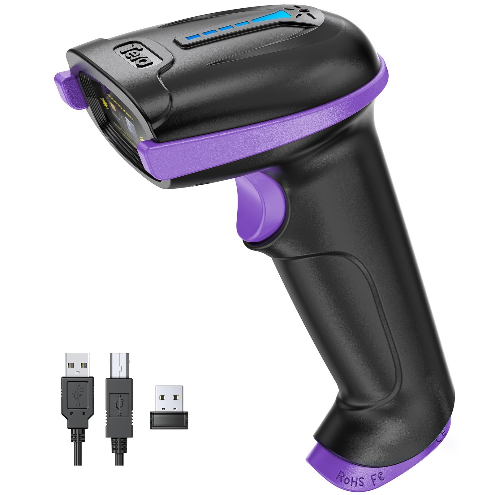 Tera Barcode Scanner Wireless Versatile 2-in-1 (2.4Ghz 1D Purple, Purple