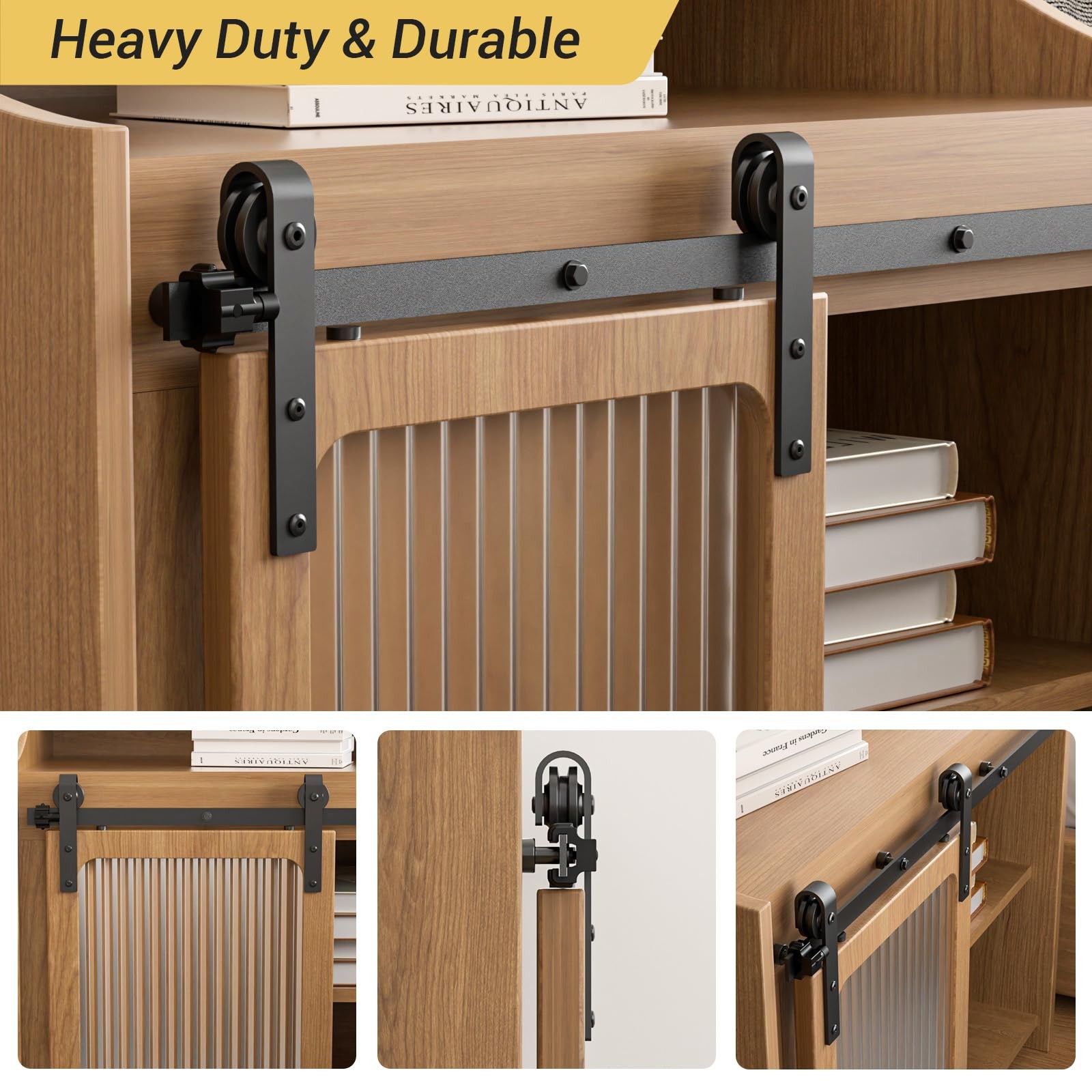 CCJH 4FT Mini Sliding Barn Door Hardware Kit ‎4FT Track, For Single