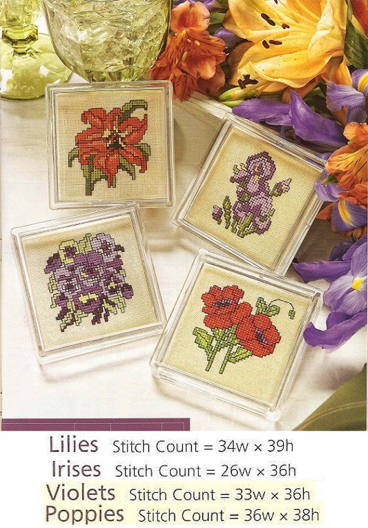 BEAUTIFUL BLOOMS COASTER SET  -  CROSS STITCH  PATTERN ONLY  GU - UYU