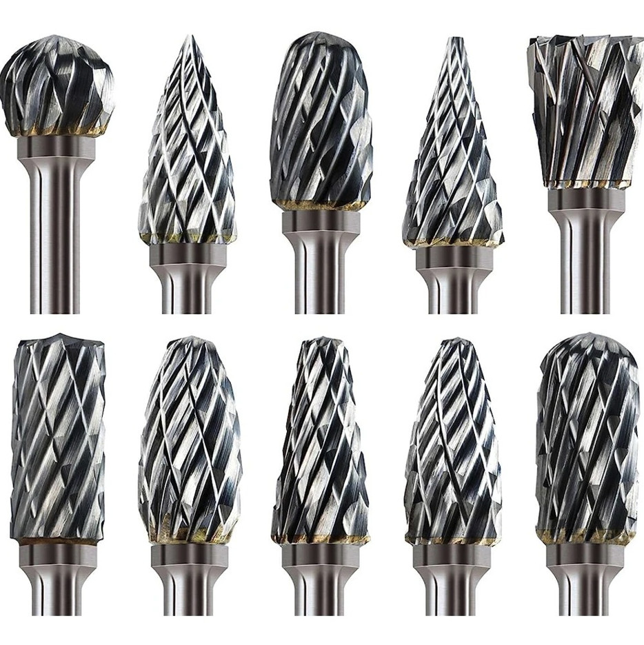 10pcs Carbide Burr Set 1/8" Shank Rotary Tool Rasp Bits for Metal Wood - NEW