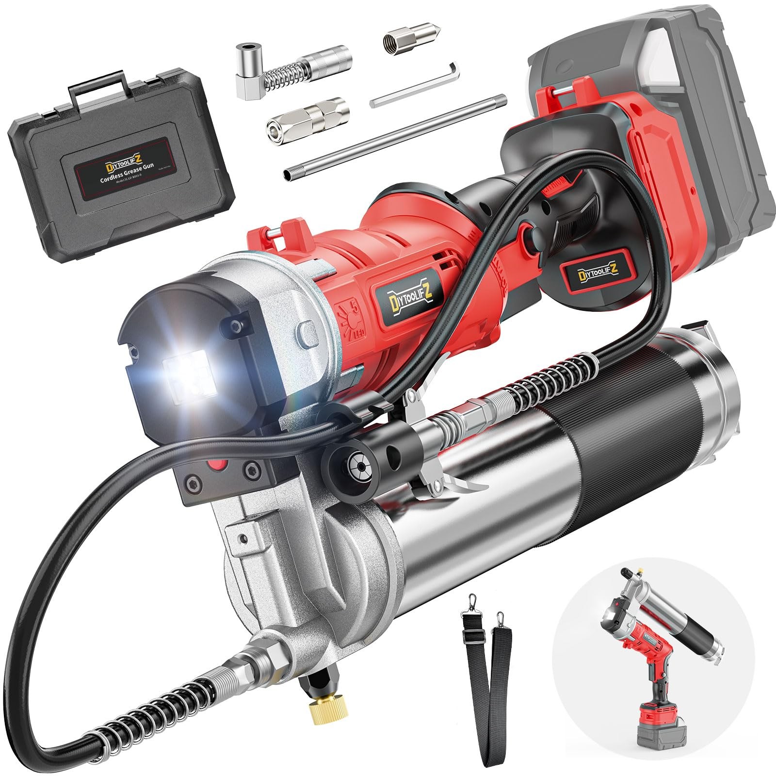 DIYtoolifz Cordless Grease Gun Compatible with Milwaukee 18V Battery, 12000PS...