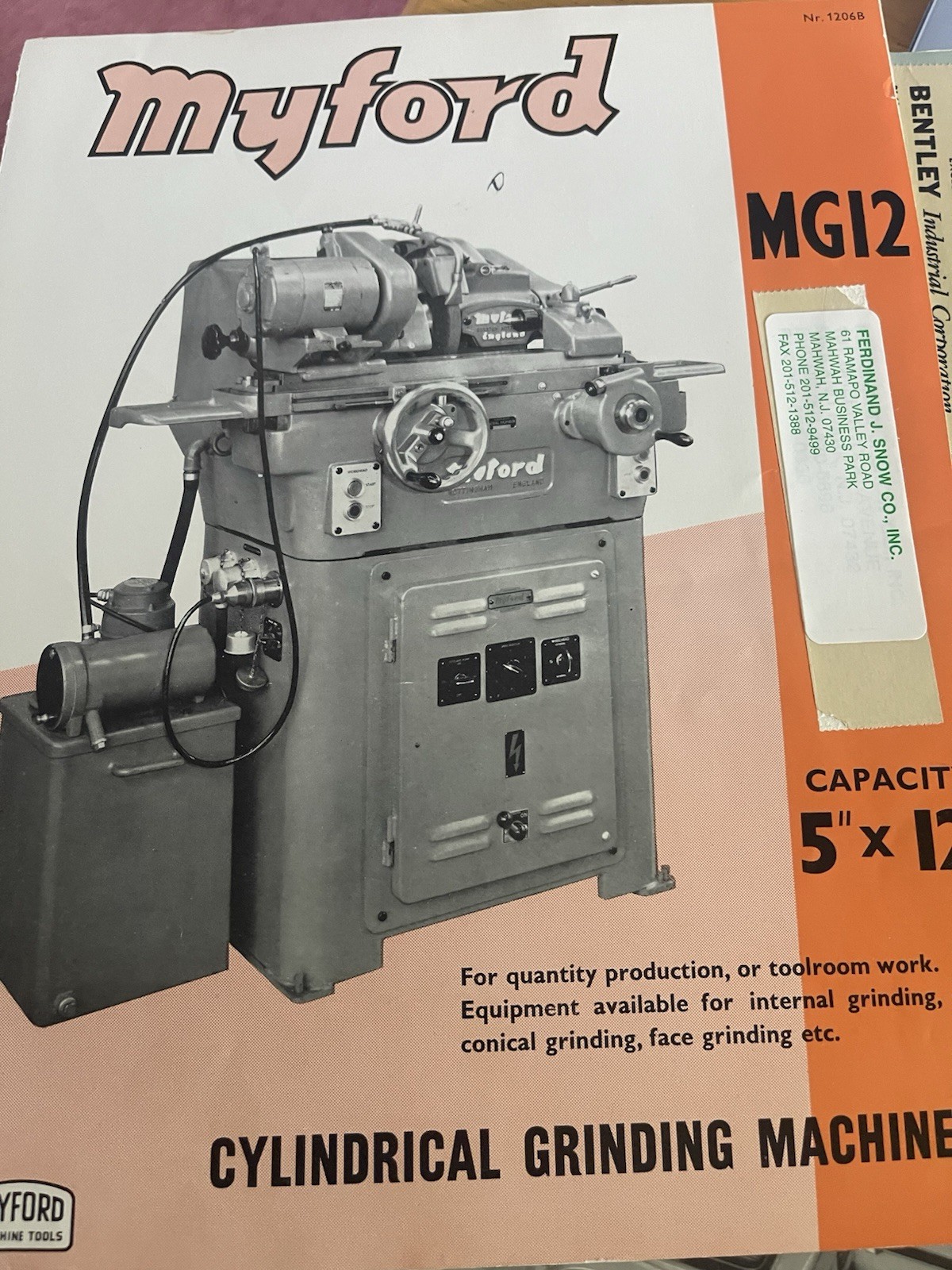 Myford MG12 Cylindrucal Hydraulic Grinding Machines Brochures