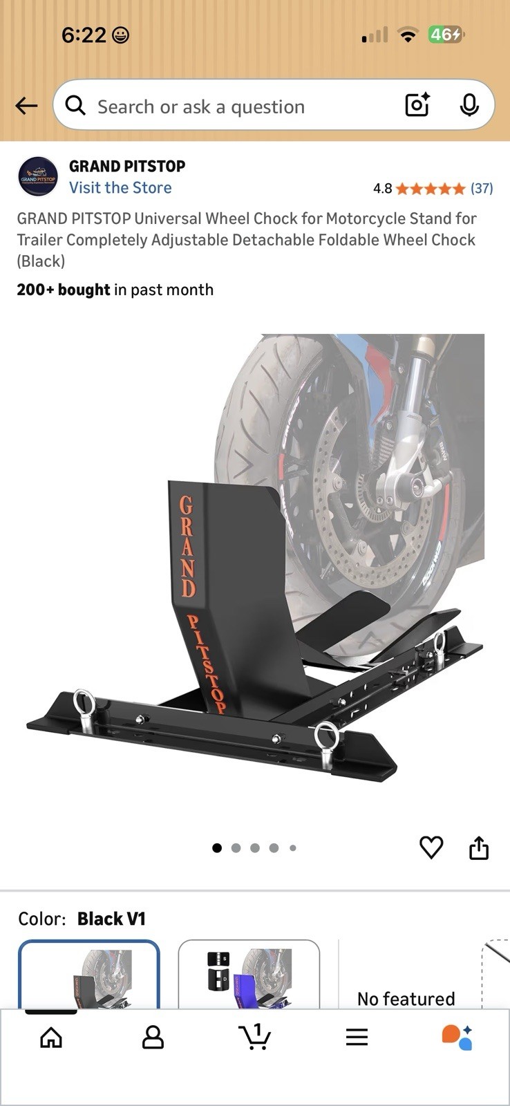 Grand Pitstop Universal Motorcycle Wheel Chock Adjustable Stand Black Steel