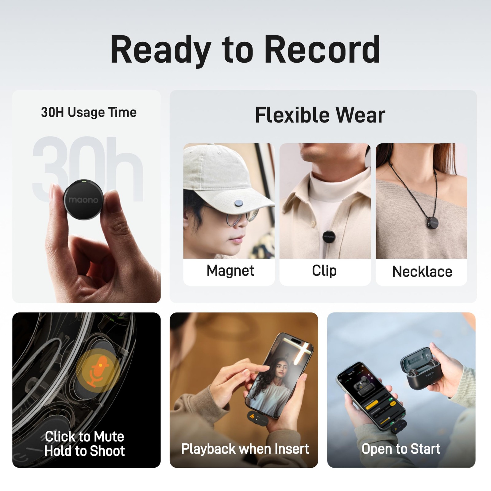 MAONO Wireless Lavalier Microphone for Small, USB-C/Lightning/Camera