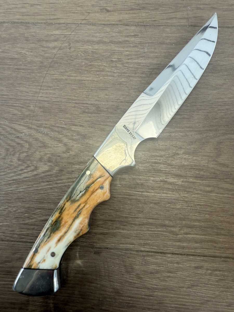 JESSE DAVIS CUSTOM KNIFE 5.5" FIXED BLADE HUNTING KNIFE BONE HANDLE (WCP037195)