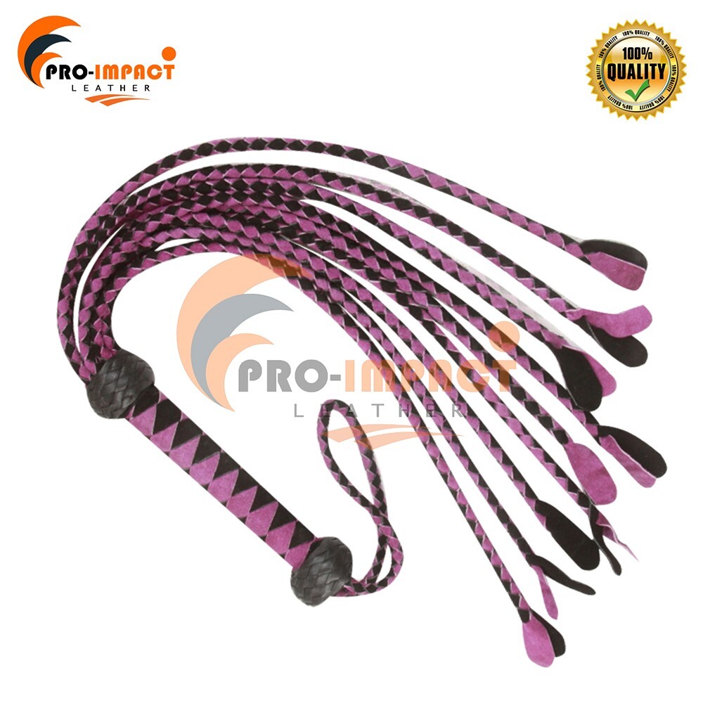 Genuine Suede Leather Flogger Soft Stingy Tassel  CAT-O NINE Braided Tails Whip