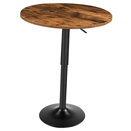 Bar Table, Height-Adjustable Round Pub Table 27-35.4 Inches 1 Rustic Brown