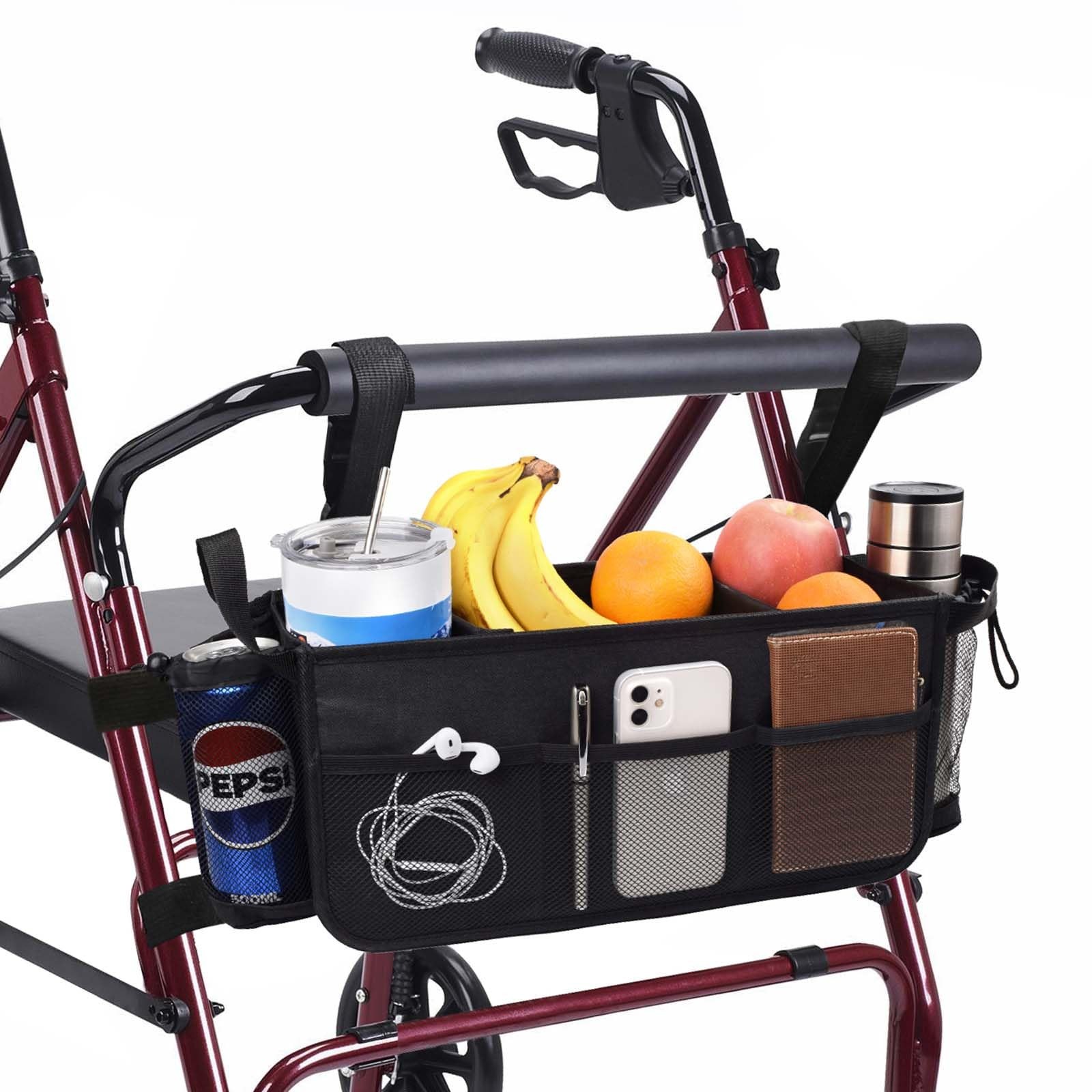 Upgraded Rollator Basket Foldable Rollator Walker Storage Bag with Cup Holder...