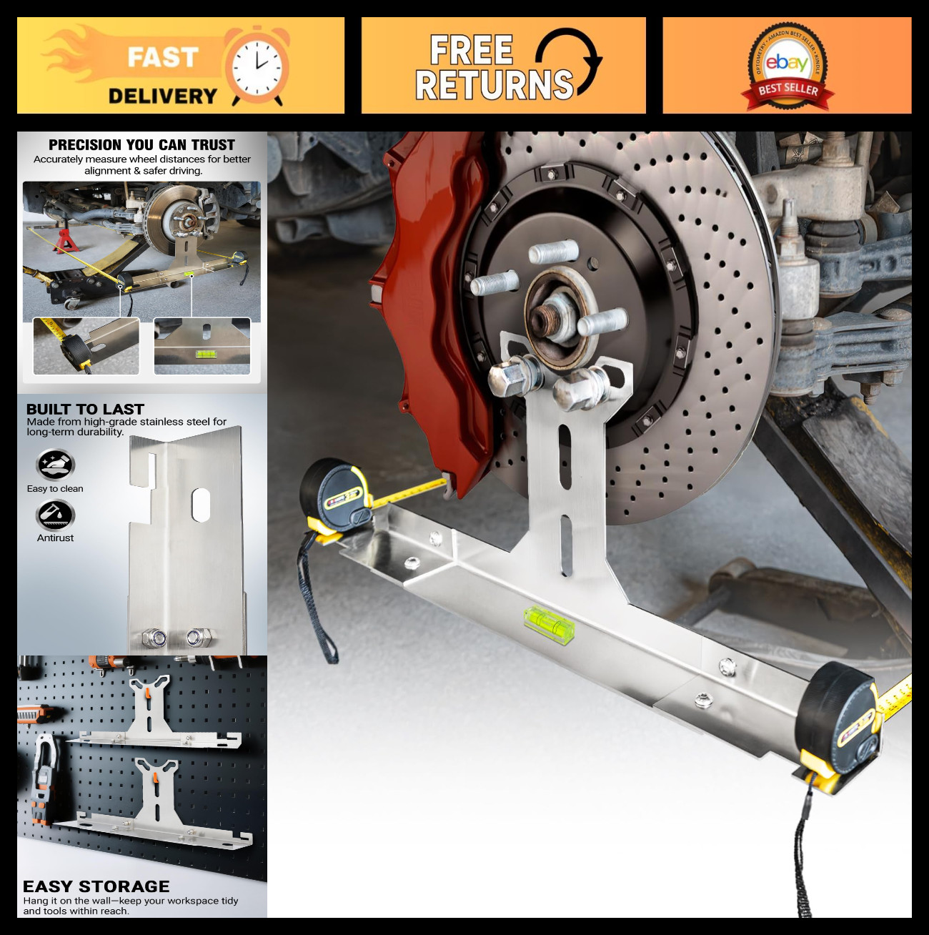 DIY Wheel Alignment Tool - Stainless Steel Toe Plates for Easy Adjustment, Fits