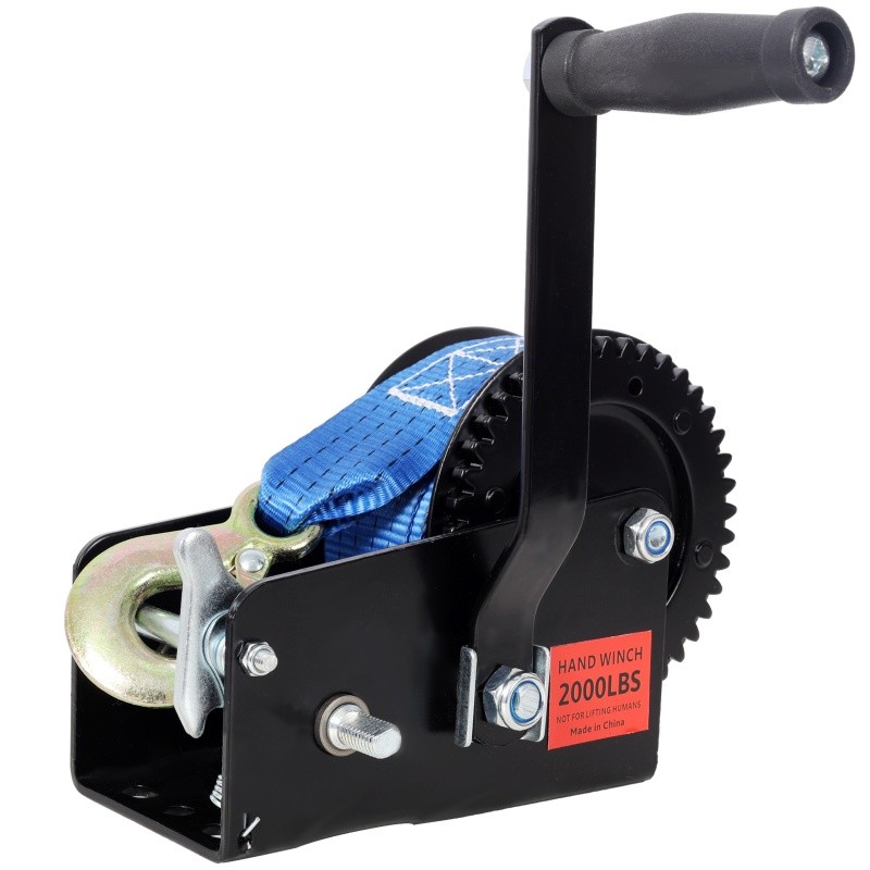 2000lbs Hand Crank Winch Manual Trailer Boat Winch 26ft Strap Portable 4.1:2.4:1
