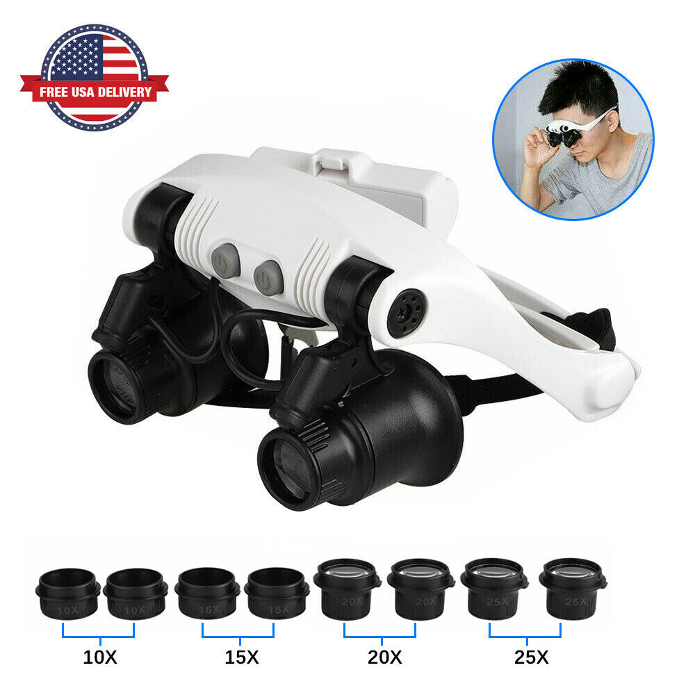 Headband Head Magnifier 8 Lens with Light Jeweler Magnifying Glasses Repair