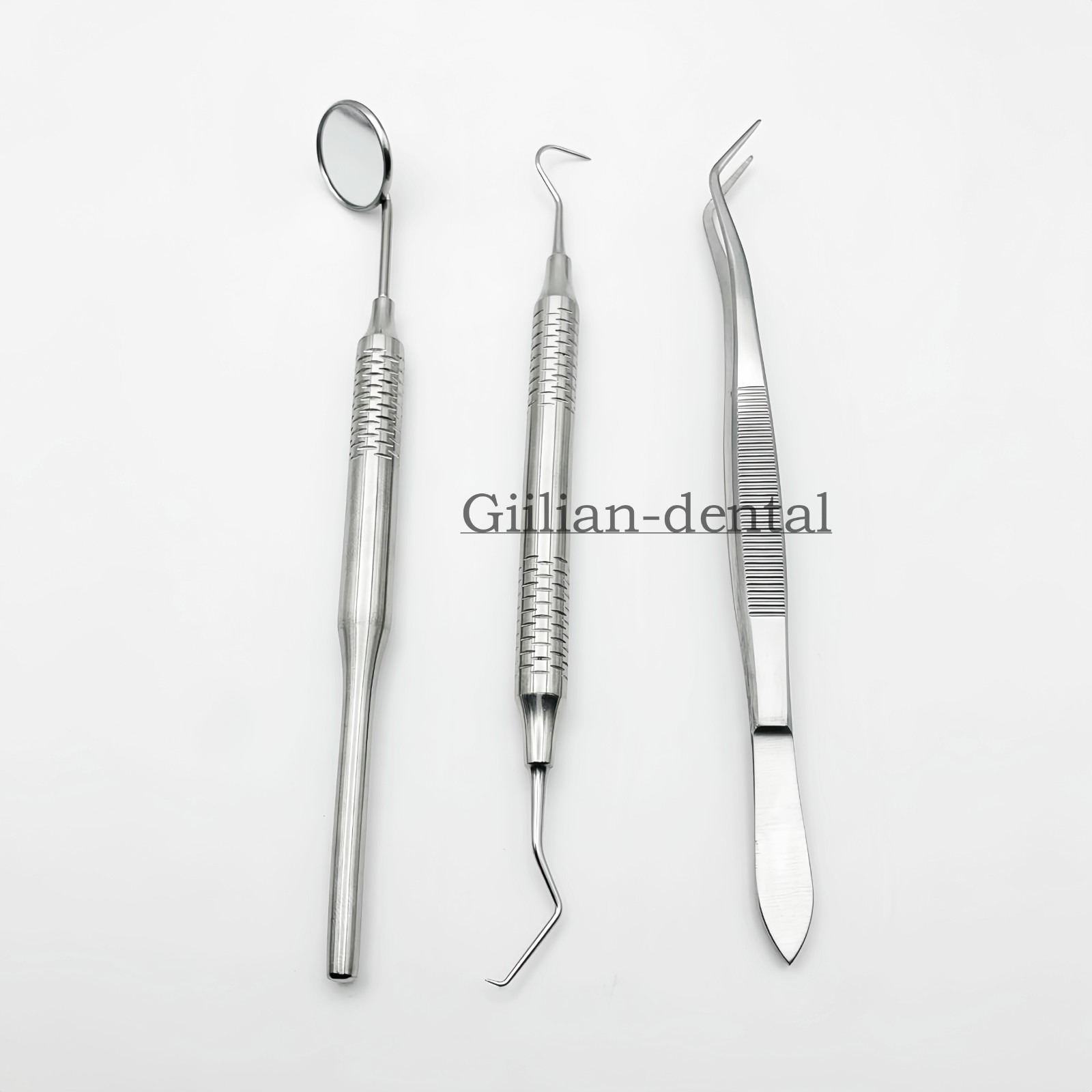 3pcs Dental Basic Instruments Set Tweezer Explorer Mirror Plier Stainless Steel