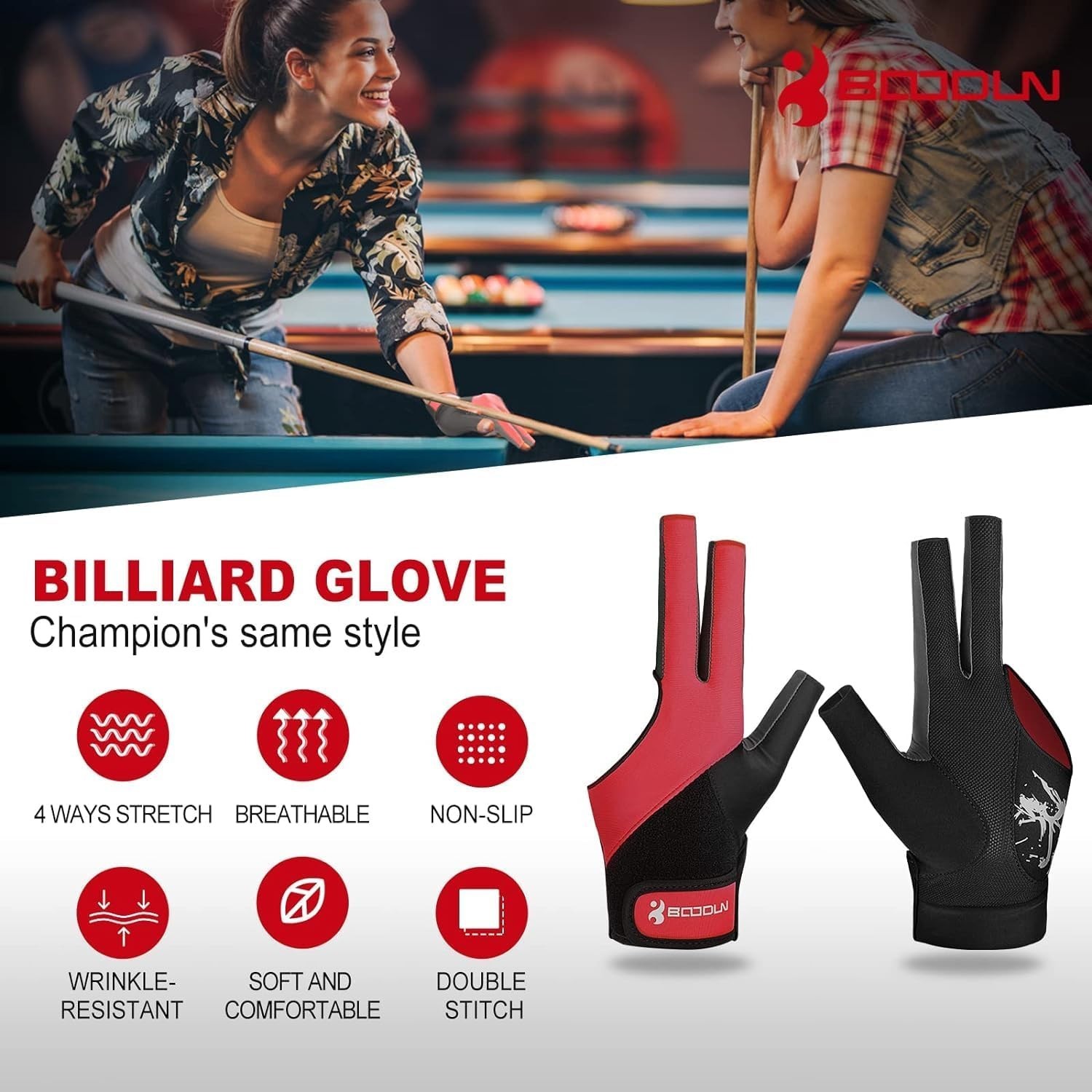 Billiard Pool Gloves for Left Hand 3 Finger, Splicing Process, Snooker Cue Sp...
