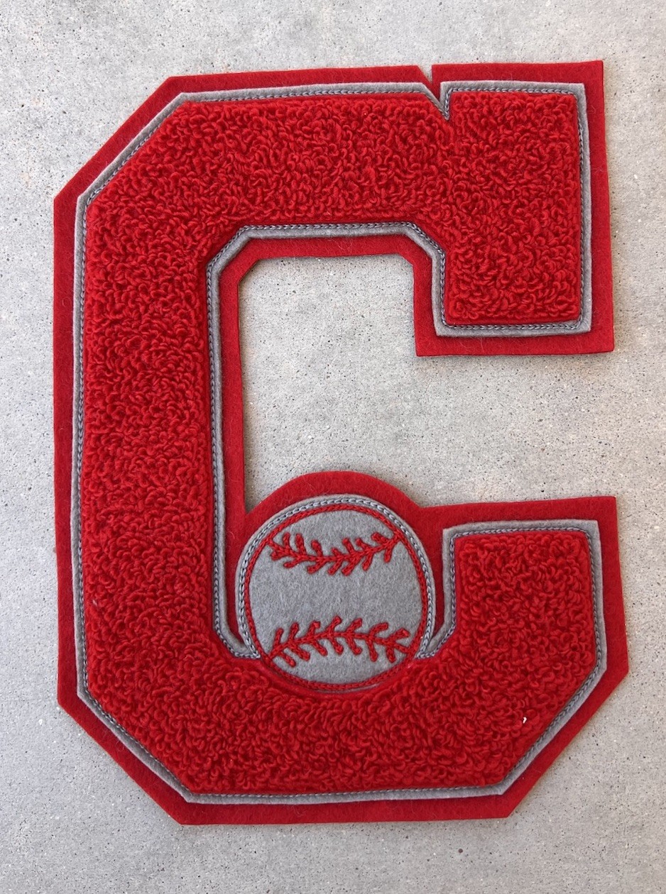 Vintage Letterman Patch 8x6 Varsity Baseball Letter C Sports Jacket Red Gray