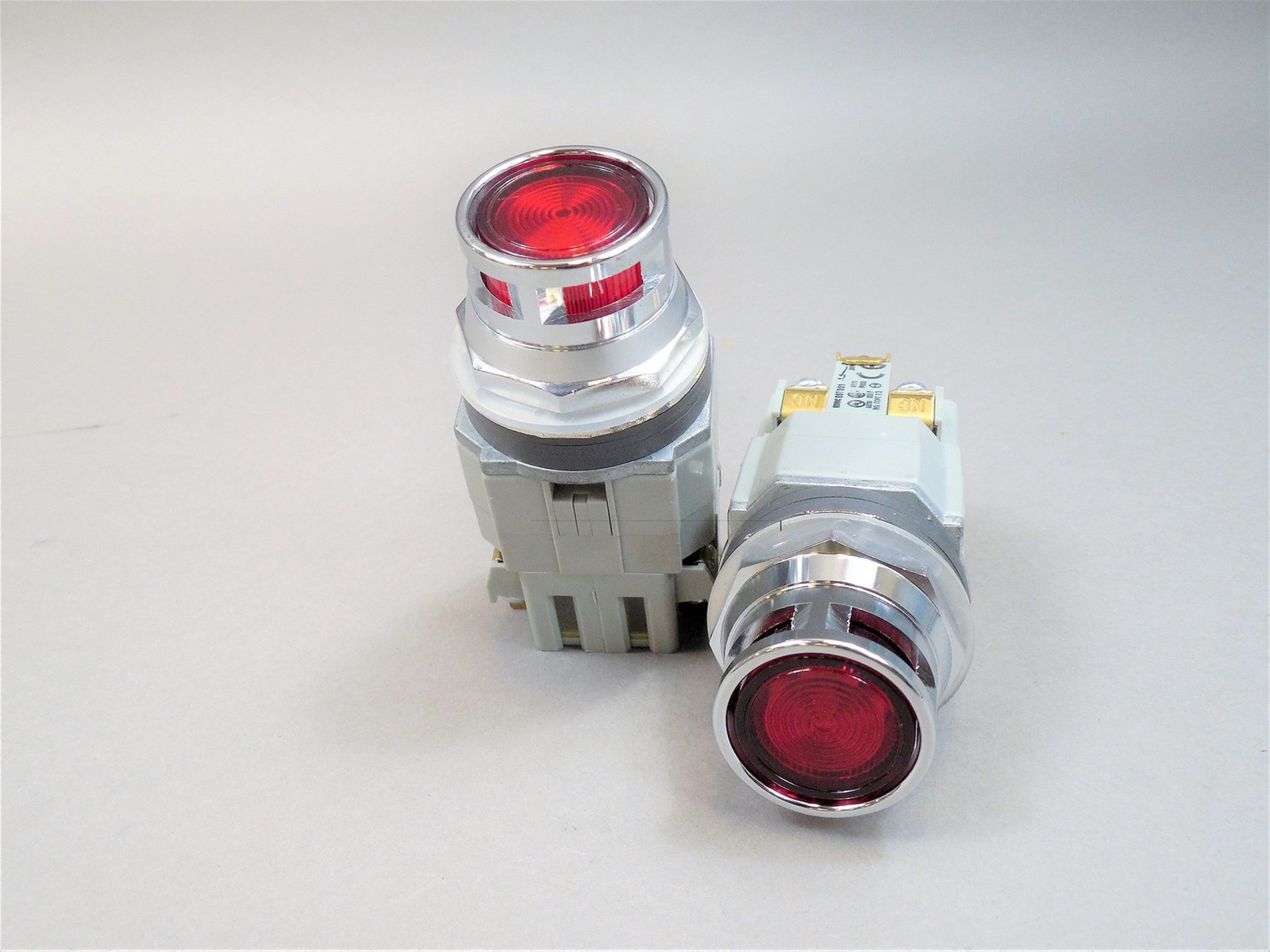 Lot of (2) Idec ALD Illuminated Pushbuttons Red Extended Lens with Full Shroud