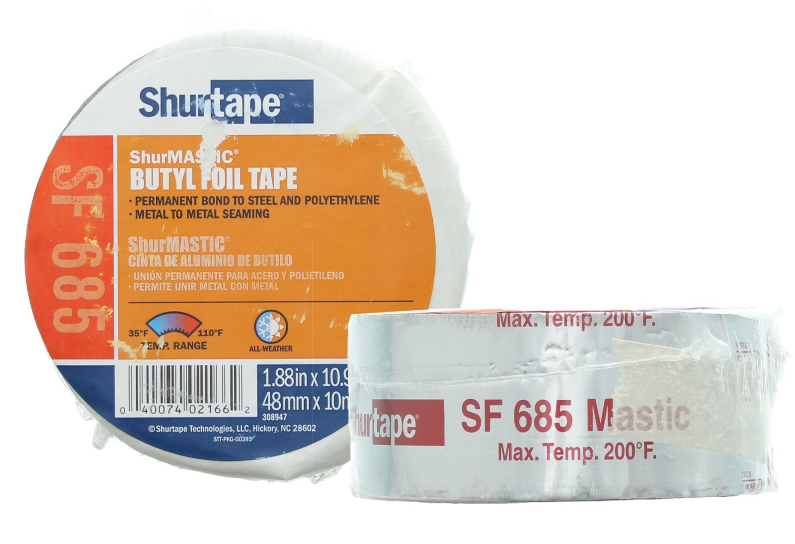 Shurtape ShurMASTIC Butyl Foil Tape SF-685, Permanent Bonding, 10.9 yd per Roll