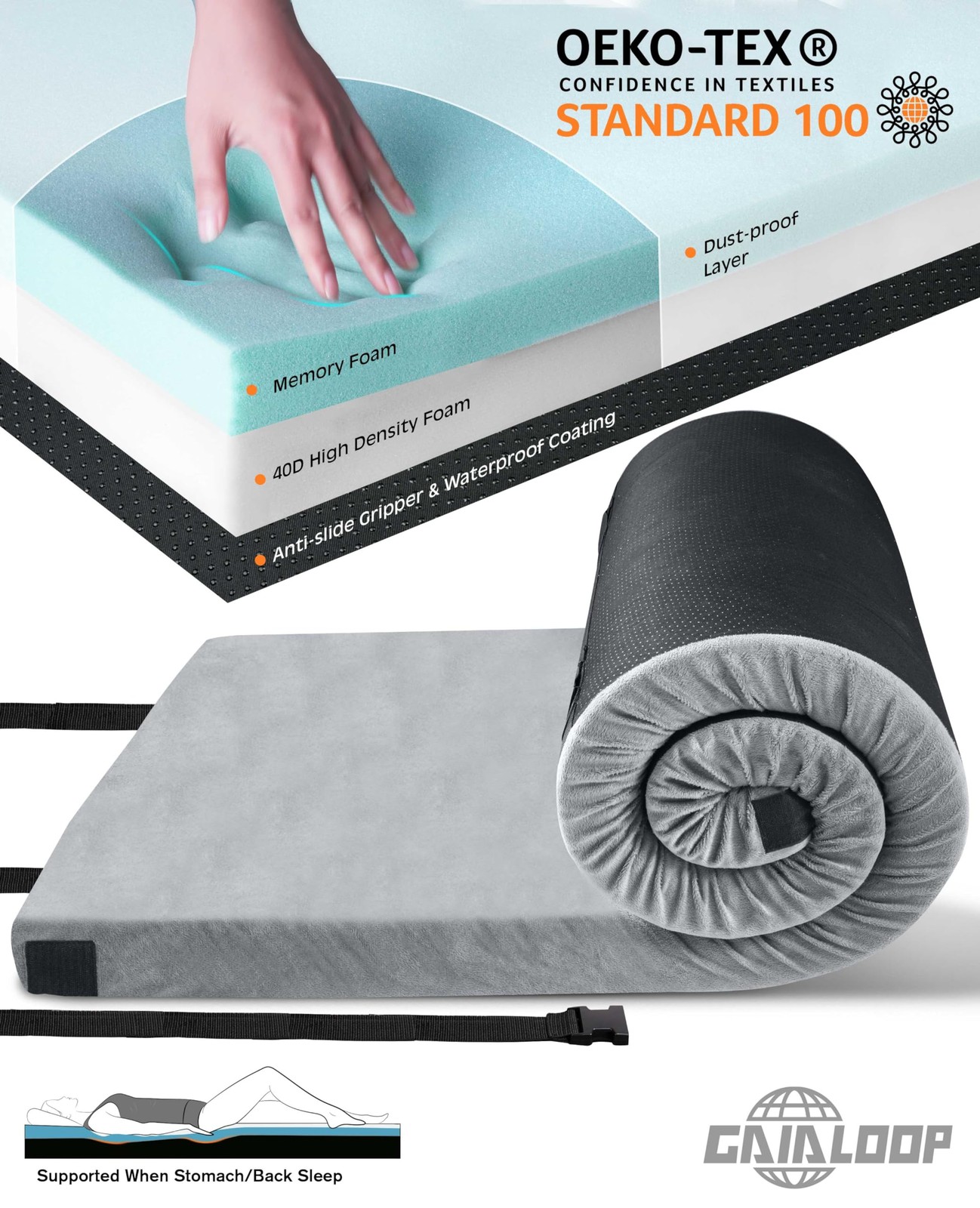 3 Inch Memory Foam Camping Mattress, Dual Layer Thick Sleeping Camp Pad for C...