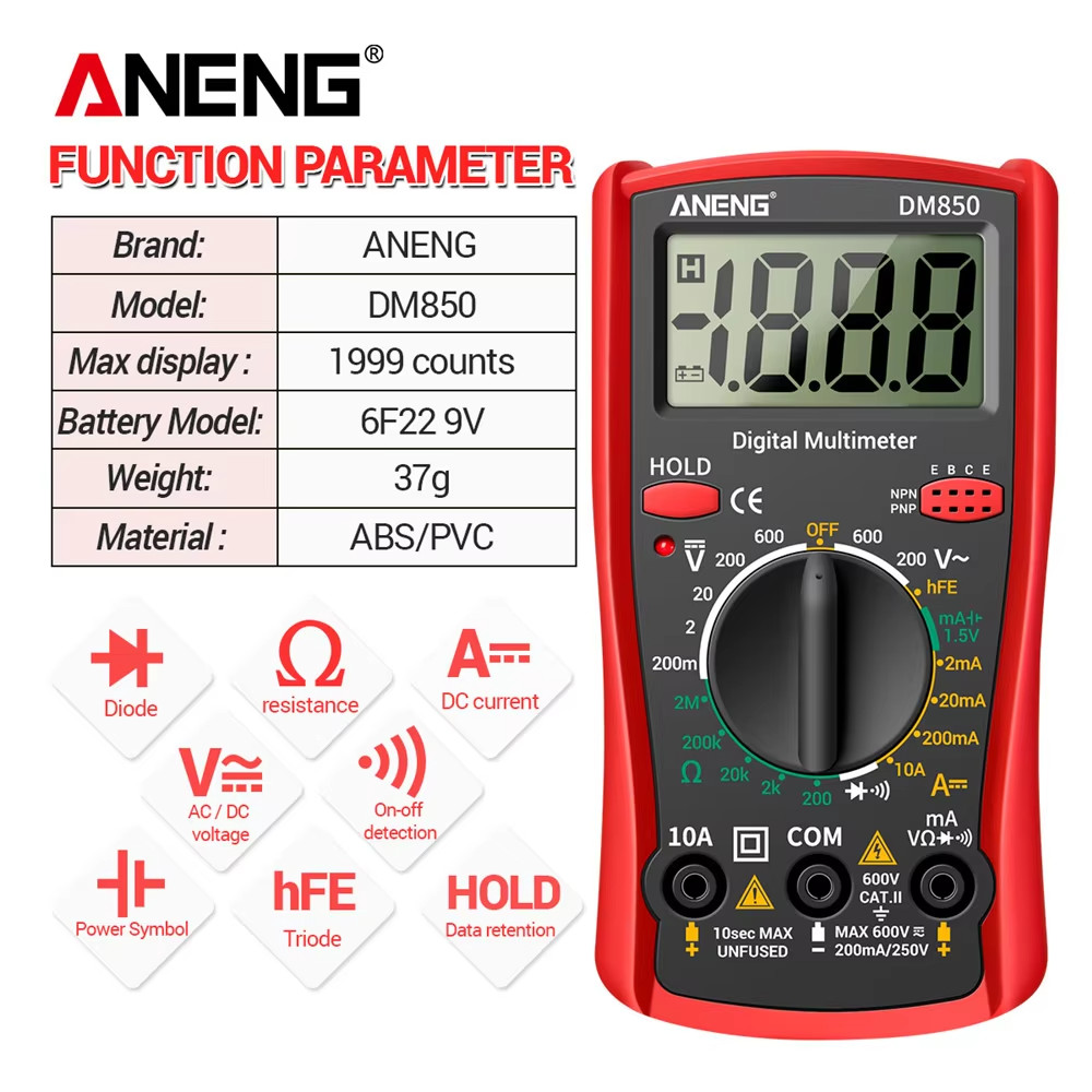 LCD Digital Multimeter Voltmeter Ammeter Ohmmeter Volt AC DC Tester Leads Meter