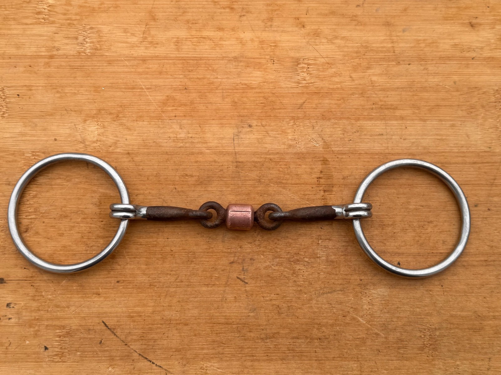 Loose Ring Snaffle w 3 Piece Dog Bone Mouth Copper Roller ~ 5 1/2"