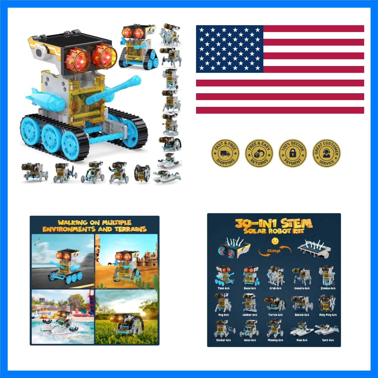 30-in-1 Solar Robot Kit - 243 Pieces, STEM Educational Building Set for Kids ...
