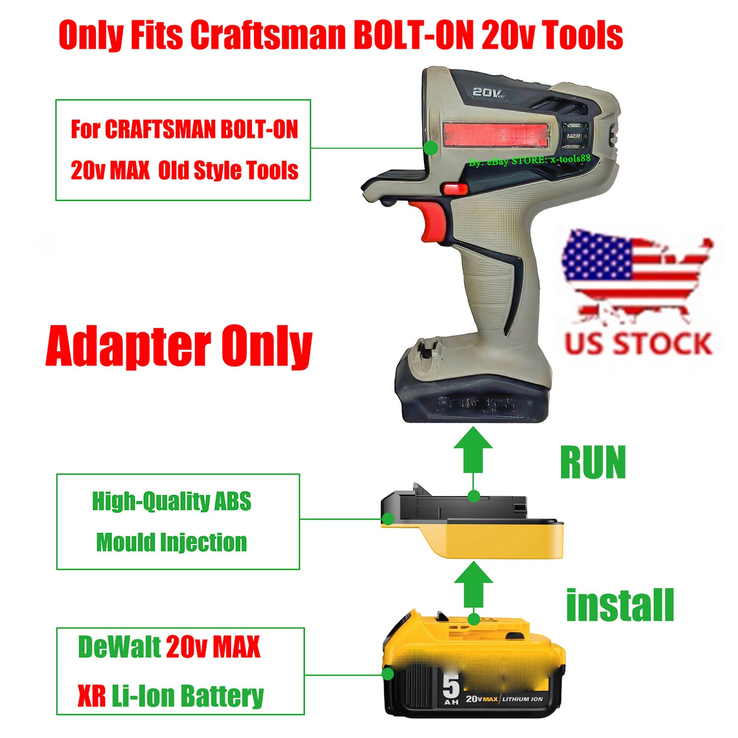 for DeWalt 20v MAX Li-Ion Battery Upgrade for Craftsman 20v BOLT-ON Tool Adapter