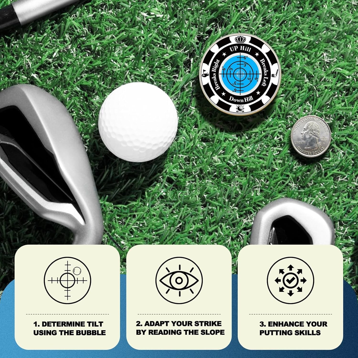 Compact Golf Ball Markers with Enhanced Bubble Reader & Hat Clip - Perfect Gift