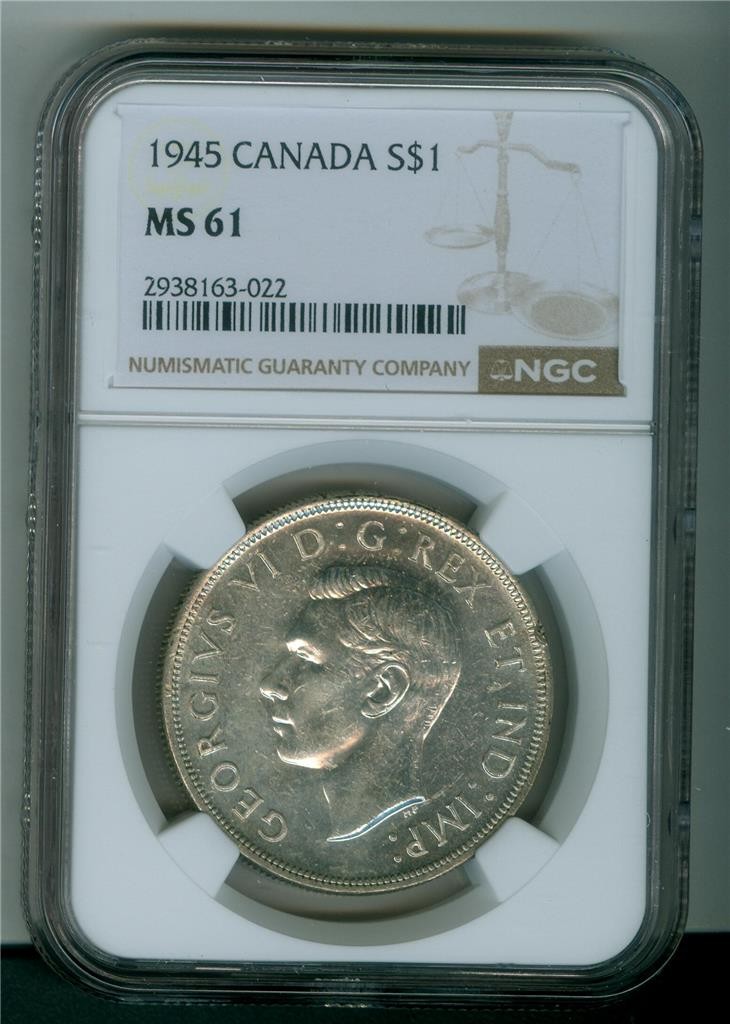 CANADA 1945 GEORGE VI SILVER DOLLAR NGC MS-61 UNC SCARCE DATE