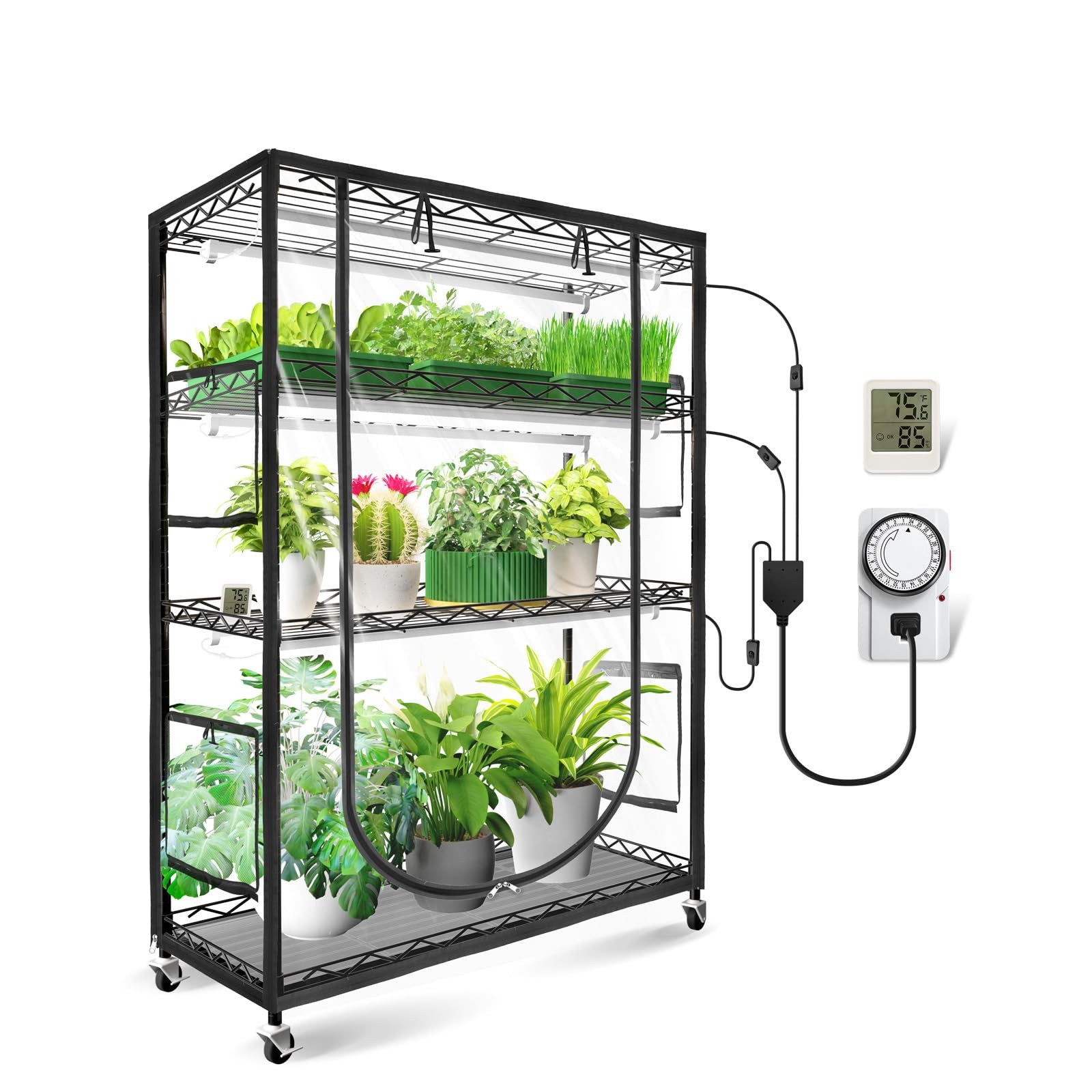 JESLED Indoor Greenhouse with Grow Light, 3FT 35.4x13.8x59IN w/Tent, Black