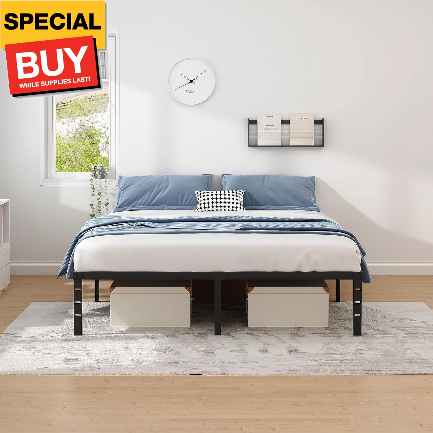 Metal Bed Frame,Queen Size Bed Frame with Storage Space,Heavy Duty Sturdy Mattre