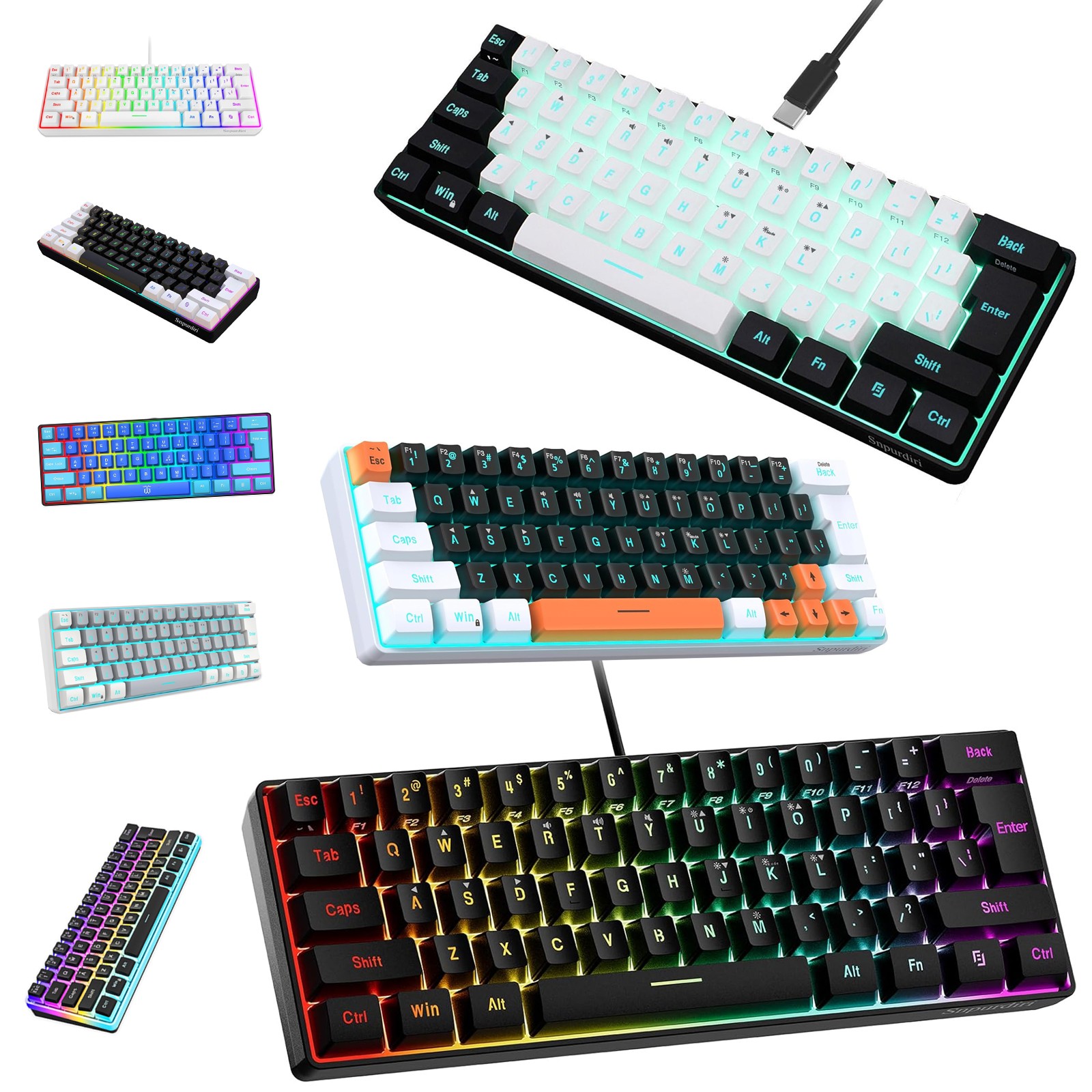 60% Wired Gaming Keyboard 61 Keys RGB Backlit Ultra-Compact Small for PC Mac