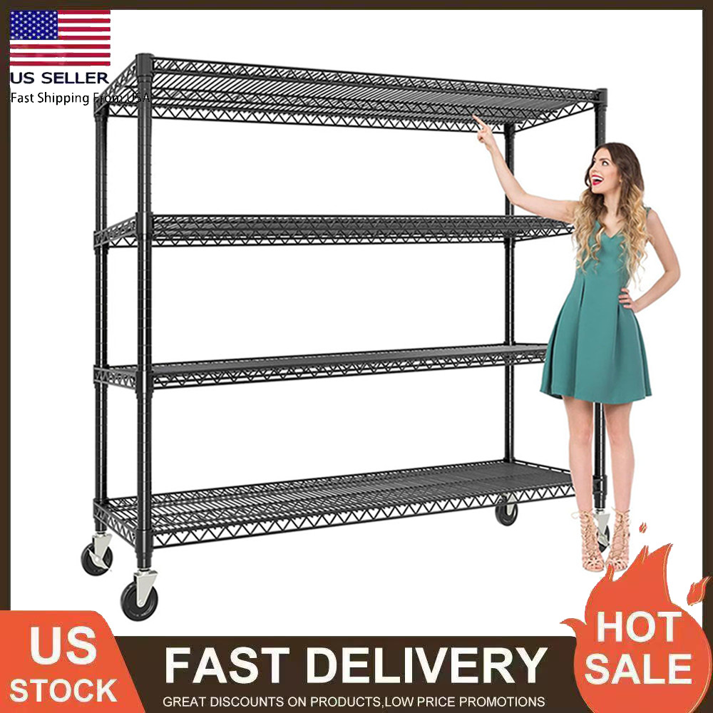4-Tier Tall Steel Wire Shelving Unit with Wheels, 4-Tier 71.8"H x 59"W x 17.7"D