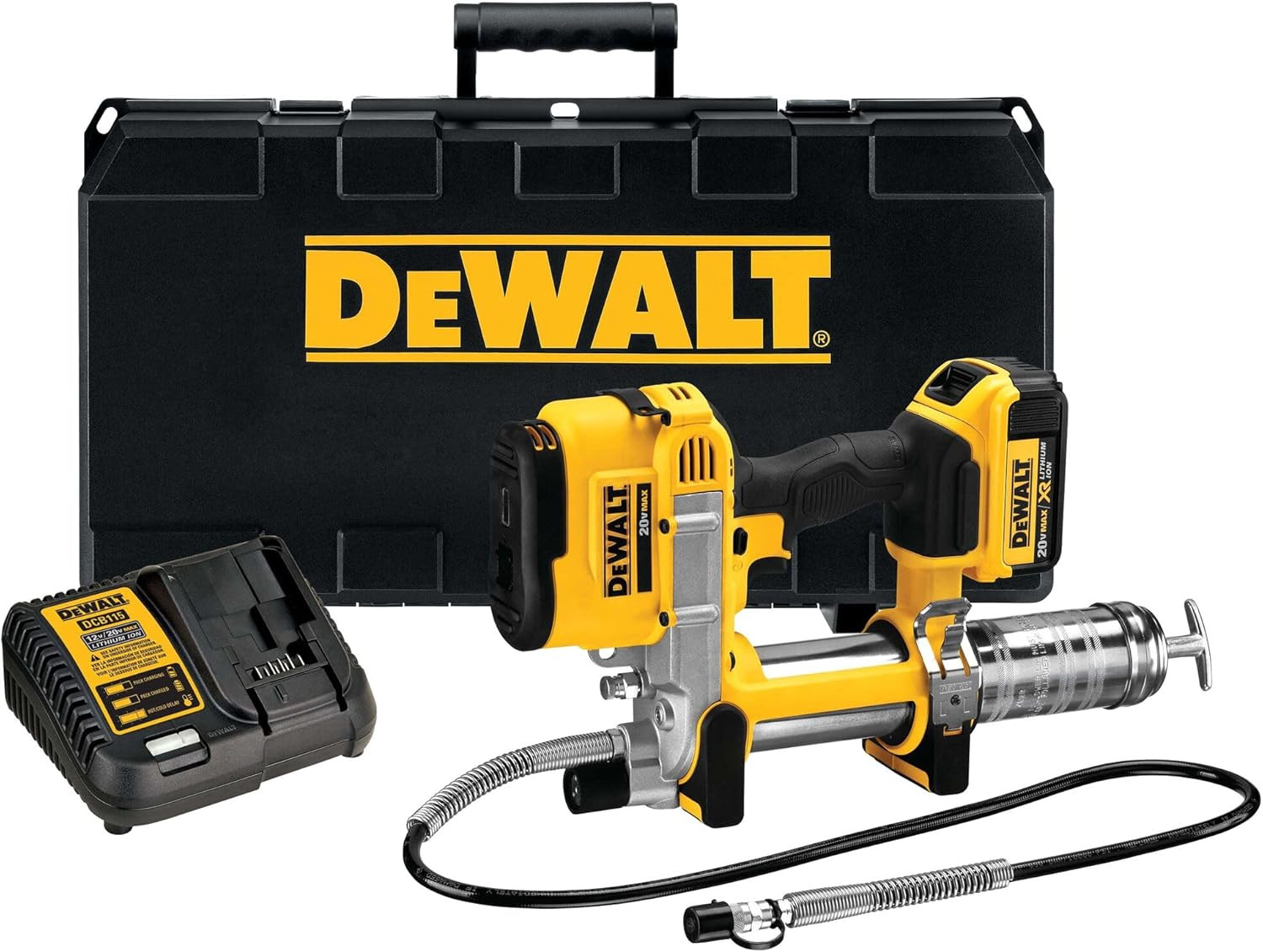 DEWALT 20V MAX 10,000 PSI Cordless Grease Gun Kit: 4.0Ah & 42" Hose (DCGG571M1)