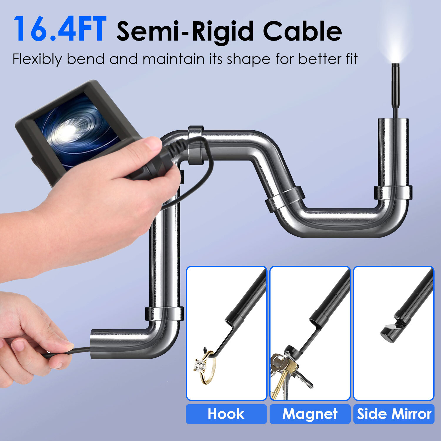 1080P Endoscope Camera 4.3'' Screen Borescope Inspection Snake Camera 16.4FT