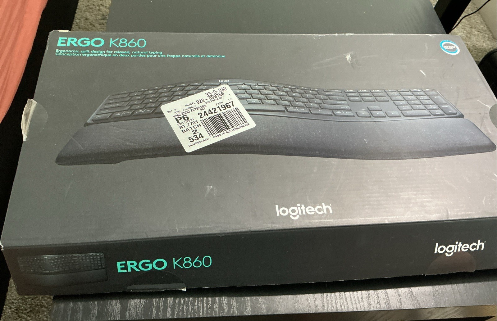 Logitech ERGO K860 Wireless Keyboard - Black ***NO DONGLE ***