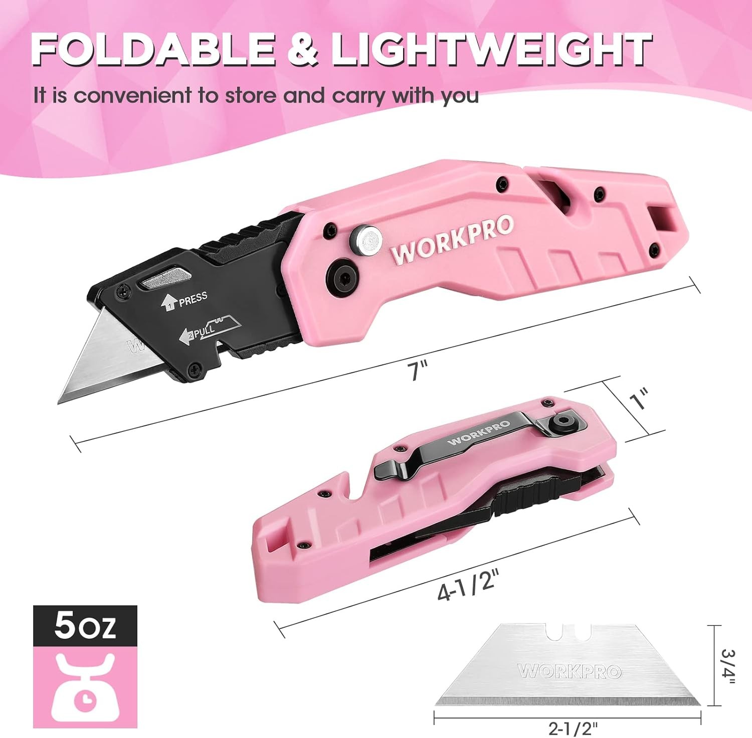 WORKPRO Folding Utility Knife 10 Extra Blade Razor Knife Quick Change Box Cutter
