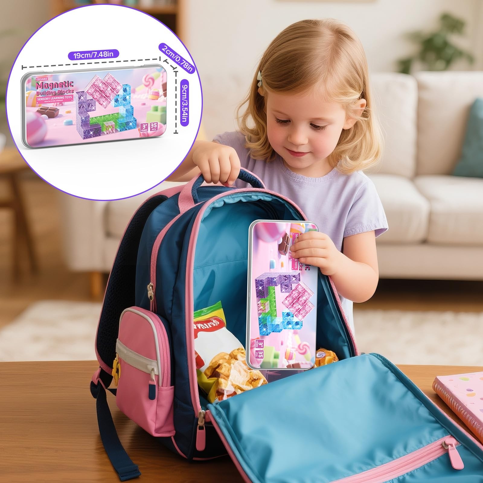 CZCUUDZ Magnetic Blocks Travel, 35PCS Mini Magnetic Blocks for Toddlers, STEM Bu