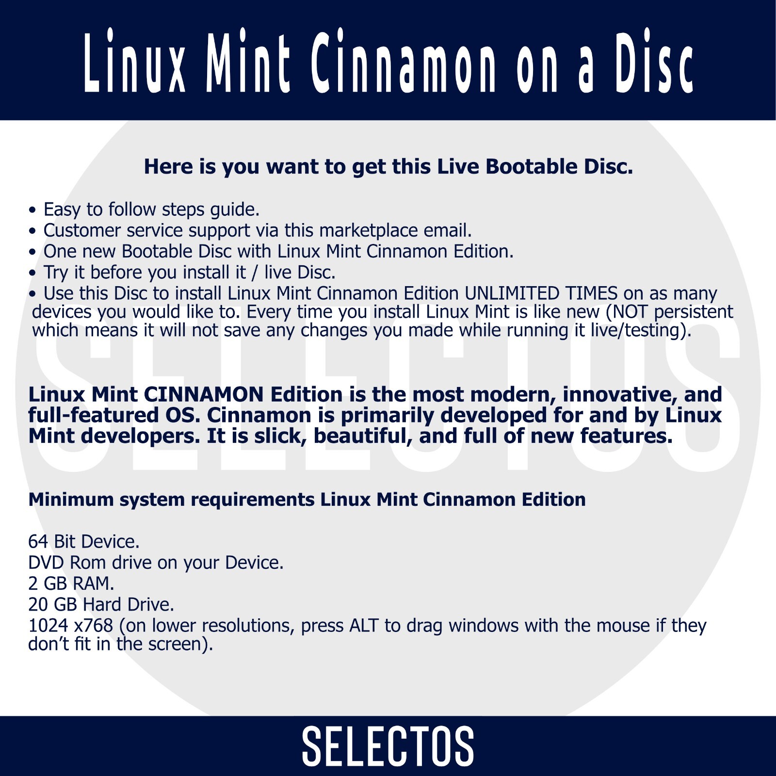 Linux Mint 21.2 Victoria Cinnamon Live CD Bootable DISC Linux OS x86 64bit