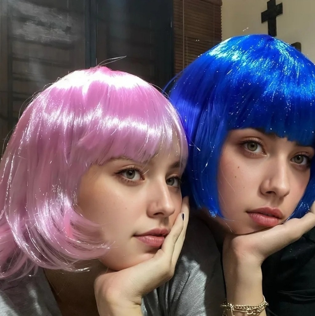 Neon Yellow Bob Wig With Sunglasses