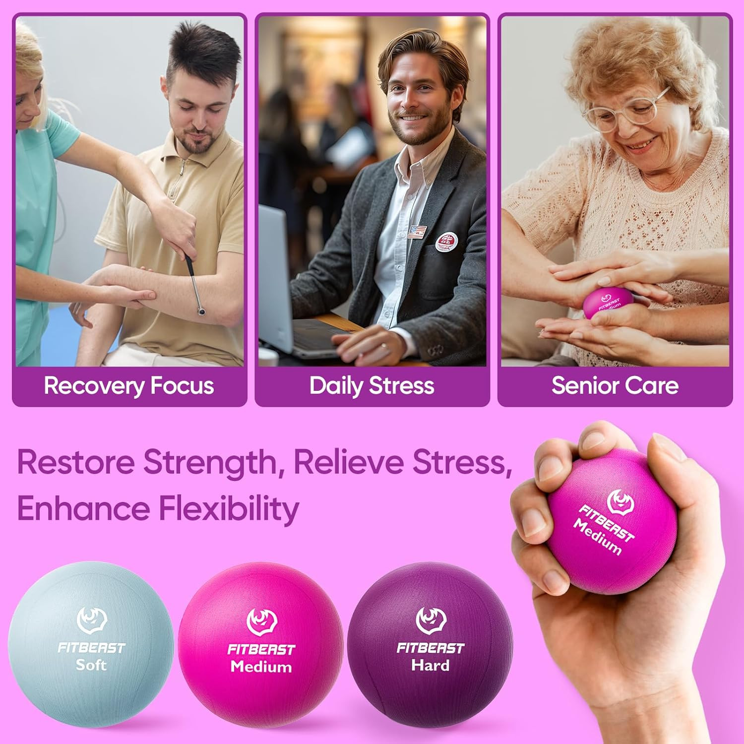 Grip Strength Trainer – 6 Pieces Hand Therapy Kit with Finger Extension Exercise