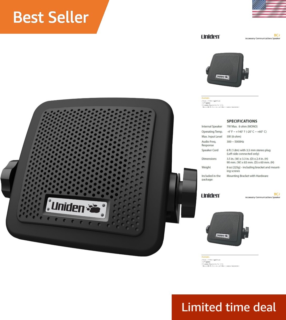 BC7 Bearcat 7-Watt External Communications Speaker. Durable Rugged Design, Pe...