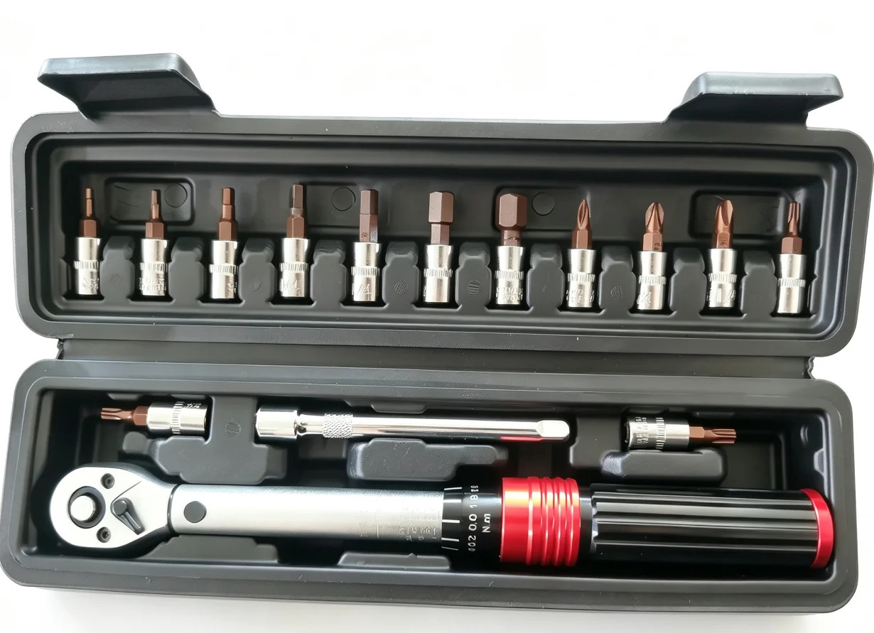 Bike Torque Wrench Set 15Pcs 1/4" 2-24Nm Allen Key Socket Tool Kit Red