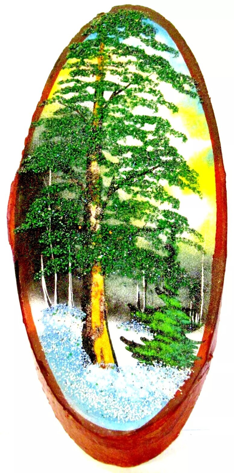 RUSSIAN ART  "GEMSTONE / WOODEN PLAQUE" ~ (HAND MADE WITH CRUSHED GEMSTONES) #21